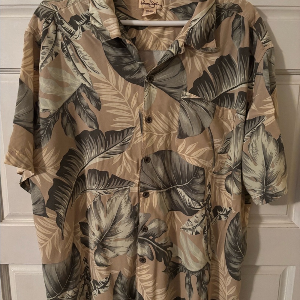 Panama Jack Beige and Gray Leaf Print Men's Shirt